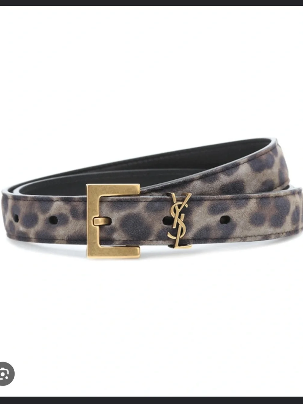 Saint Laurent Cassandre Monogram Leopard Print Leather Belt Manto Grey Brown 85